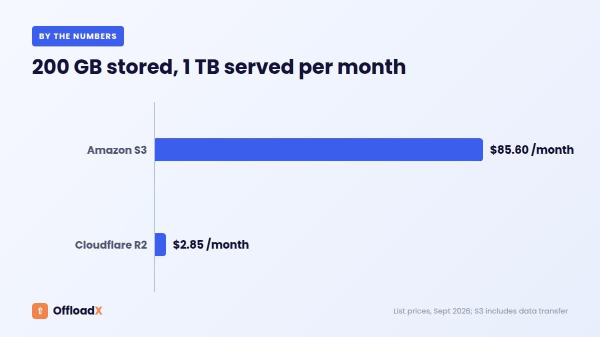 offload WordPress media to Amazon S3: 200 GB stored, 1 TB served per month